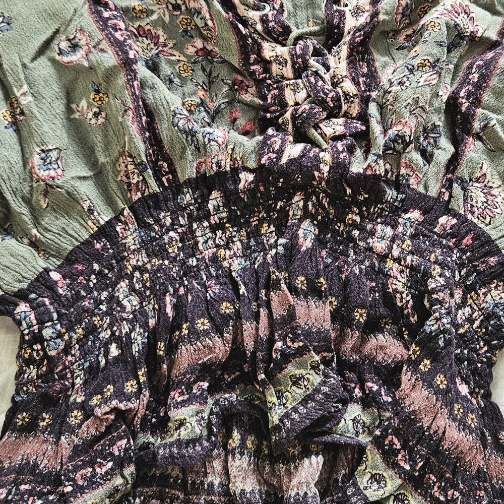 Gypsy Love Floral Green Blouse Boho Bohemian - Picture 9 of 10